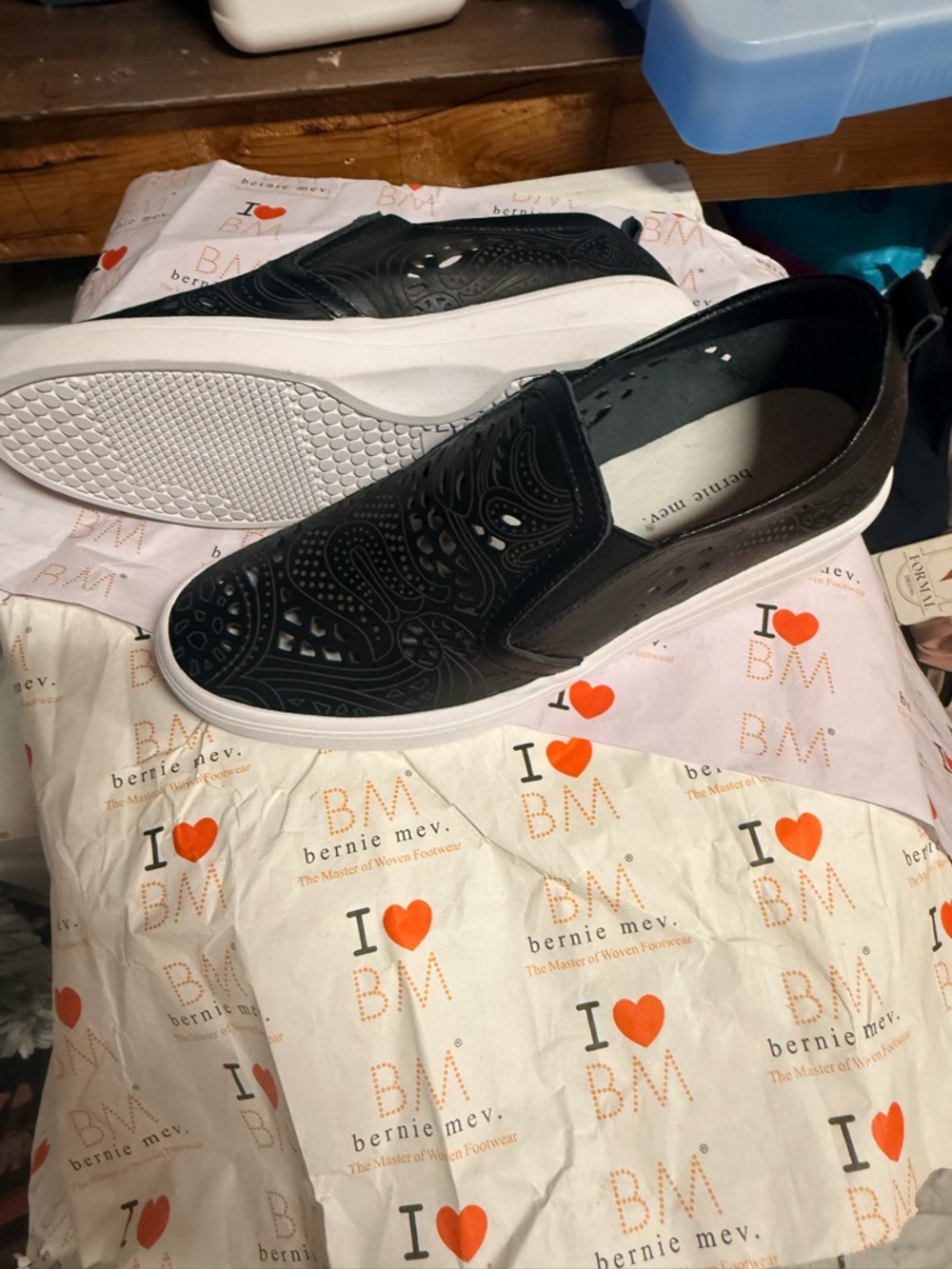 bernie mev. Black Laser-Cut Slip-On Sneakers